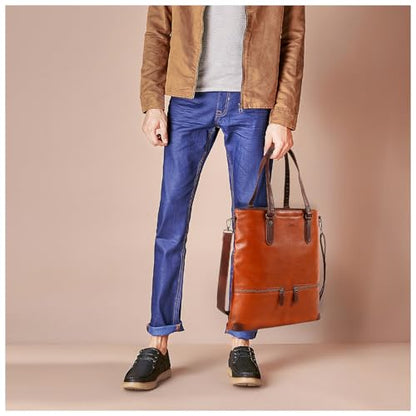 Lassviin Laptop Tote Bag, Leather Work Tote for Computer Bag Waterproof Lightweight Shoulder Bag Purse Handbag Crossbody Bag - color: Brown - Medium