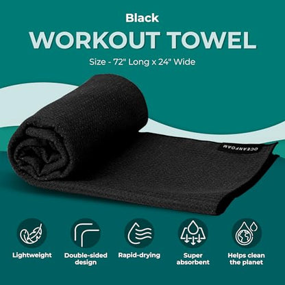 Oceanfoam Beach Towel – Lightweight, Absorbent, Quick-Drying, Sand-Resistant, Non-Slip – Ideal for Workouts, Yoga, Pilates, Beach, Pool, Boat & Travel – 25% Recycled – 72"x24" (Black) - color: Black