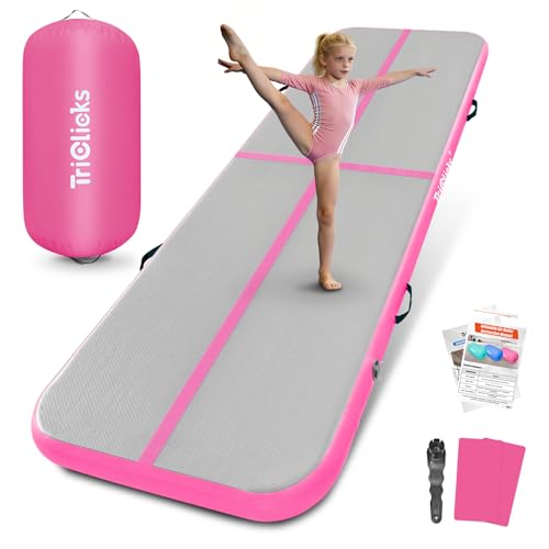 Triclicks Gymnastics Barrel Inflatable Air Roller Barrel Tumble Track Equipment Octagon Mat for Backhandspring Trainer Yoga Cheerleading Home Use Gym Without Pump - color: Pink Set-No Pump, size: Mat (10ft*3.3ft*4in)+Roller (39.6*23.6in)