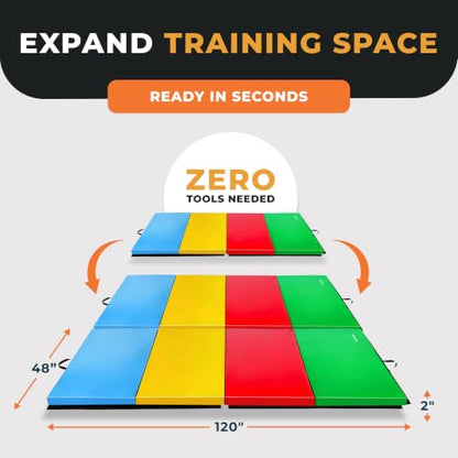 BalanceFrom 10x4 Feet 4-Panel Folding Gymnastics Mat – 2-Inch Thick Pad with Vinyl Surface and Carrying Handles for Tumbling, Yoga, Pilates, Home Workouts, and Martial Arts - color: Multi-Color