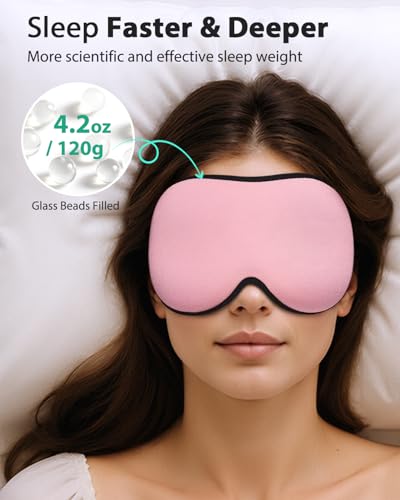MABAO Weighted Sleep Mask, 100% Blackout Blindfold for Sleeping, Pink - color: Pink
