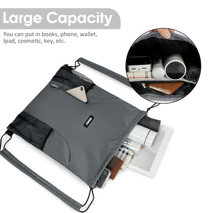 WANDF Drawstring Backpack, Gym String Bag with Shoulder Pad - color: M, Grey, size: Medium