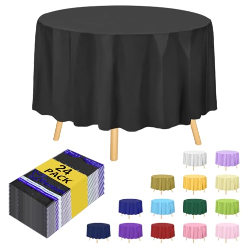24 Pack Premium Black Plastic Round Tablecloth - 84 x 84 in. Disposable Table Cloth - Decorative Table Cover Smooth - For Parties, Weddings - color: Fa1 - Black, size: 24 PACK | Round | 84 Inch