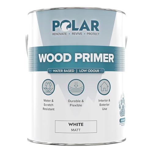 Polar Wood Primer - 84 Fl Oz - Matte White Finish - Water-Based Primer Paint for Interior & Exterior Wood Surfaces & Painted Surfaces - Strong Weather-Resistant Adhesion - Roller & Brush-On - size: 85 Fl Oz