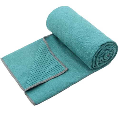 Eunzel Yoga Towel,Hot Yoga Mat Towel with Grip Dots Sweat Absorbent Non-Slip for Hot Yoga, Pilates and Workout 24" x72", Dark Cyan - color: Dark Cyan, size: 72" x 24"