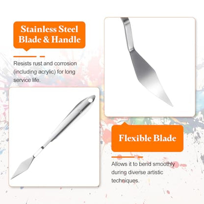 HARFINGTON Palette Knife Painting Tool 7.68" Stainless Steel Small Pointed | Spatula Painting Pallet Knives, with Hole Design, for Acrylic Canvas, Silver