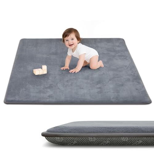 ACOMOPACK 1.3" Thick Baby Play Mat for Floor 50x50"-Memory Foam Water-Repellent Playpen Mat for Tummy Time,Non-Slip Soft Velvet Nursery Rug for Kids,Toddlers,Infants Crawling（Grey） - color: Grey, size: 50"×50"