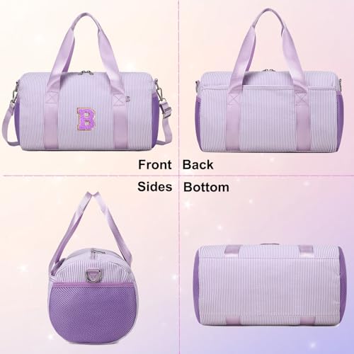 Dance Bag Girl Gym Bag, Gift for 4-8 Years Old Girls Personalized Initial Toddler Gym Sport Yoga Dance Ballet Bags Kid Weekender Bags Travel Duffle Tote with Adjustable Straps(Purple-B) - color: Purple, style: B