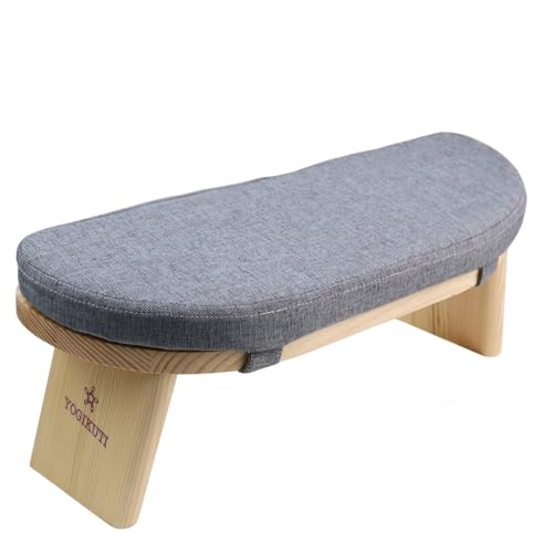 Yogikuti Folding Meditation Bench, Purple | Removable Cushion, Wooden Seiza Kneeling Stool, Ergonomic Meditation Seat, for Home & Yoga Studio, Comfortable Posture (Grey) - color: Grey