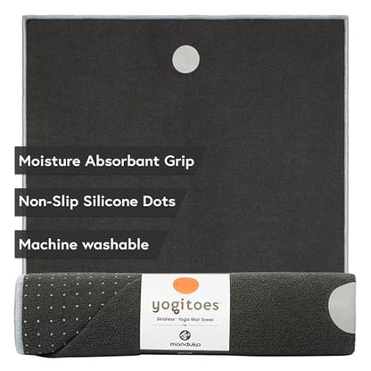 Manduka Yogitoes Hot Yoga Mat Towel - 71" | Moisture Activated Grip | Patented Silicone Nubs | Highly Absorbent, Durable & Easy Care | Made from Recycled Materials | 71 x 24 Inches | Grey - color: Grey, size: 71" x 24"