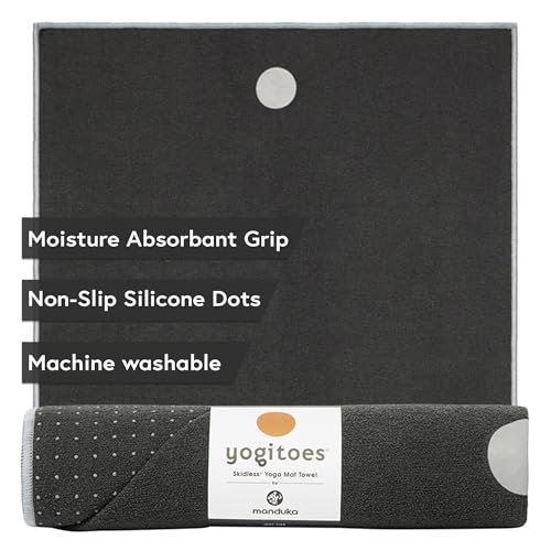 Manduka Yogitoes Hot Yoga Mat Towel - 71" | Moisture Activated Grip | Patented Silicone Nubs | Highly Absorbent, Durable & Easy Care | Made from Recycled Materials | 71 x 24 Inches | Grey - color: Grey, size: 71" x 24"
