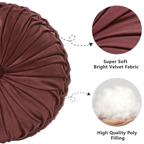 HIG Set of 2 Dusty Rose Velvet Decorative Round Pleated Throw Pillows - color: Dusty Rose