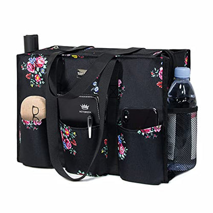 TOPDesign Utility Water Resistant Tote Bag with 13 Pockets, Zipper Closure - color: Blooming Flower, size: Medium