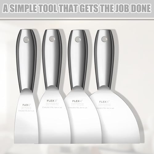 Putty Knife Set, 4Pcs 2",3",4",6" One Piece Putty Knives for Spackling | Drywall, Paint, and Wallpaper Removal, Premium Polished All-Metal Stainless Steel Putty Knife for Smooth Finish - size: 2"3"4"6"