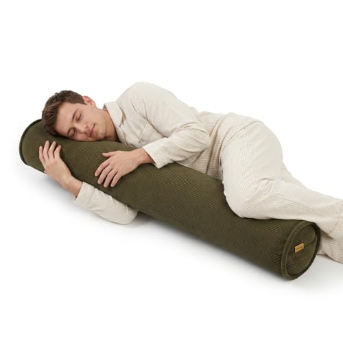 Long Round Body Pillow for Adults – Corduroy Cervical Roll Bolster Pillow, Firm Support for Spine Alignment & Side Sleeping,47 x 7.87 Inches,Martini 0live - color: Martini 0live, size: 47"x7.87"