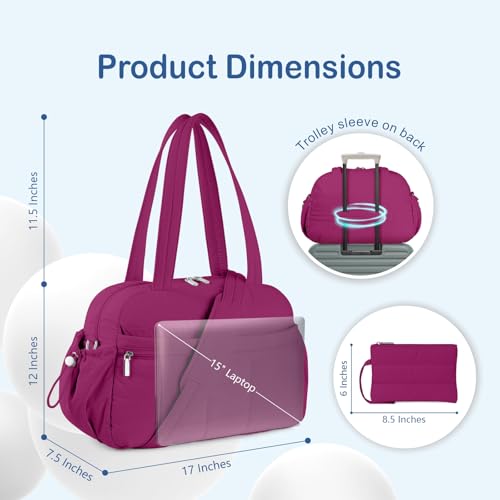 TOPDesign Travel Duffel Bag for Women, Puffer Gym Bag Sports Tote with Wet Pocket, Carry On Weekender with Luggage Sleeve (Dark Purple) - color: Dark Purple