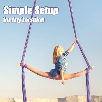 Aerial Silks Kit & Aerial Yoga Hammock - 11Yd Premium Fabric with Hardware | Easy Setup for Flying Yoga, Aerial Swing & Fitness - Supports Up to 14ft Rigging(Navy) - color: Lavender