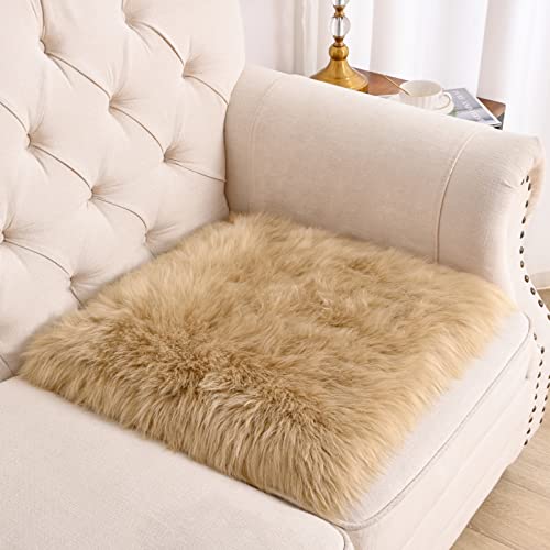 Softlife Camel Faux Fur Sheepskin Chair Cover 2 PCs Seat Cushion Pad Super Soft Area Rugs for Living Bedroom Sofa Dorm (1.6ft x 1.6ft) - color: Camel-2pcs