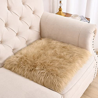Softlife Camel Faux Fur Sheepskin Chair Cover 2 PCs Seat Cushion Pad Super Soft Area Rugs for Living Bedroom Sofa Dorm (1.6ft x 1.6ft) - color: Camel-2pcs