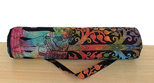 INDIAN CRAFT CASTLE ICC Yoga Mat Bag Carrier Full-Zip Exercise Yoga Mat Carry Bag for Women Men with Multi-Functional Storage Pockets and Adjustable Shoulder Strap 26X6 Inches - style: Multi Elephant Flower
