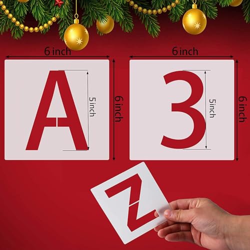 FEBSNOW 36 Pcs 6 Inches Large Alphabet Letter and Number Stencils | ﻿ Reusable PET Plastic, Painting on Wood Wall Fabric Rock Chalkboard Glass, Creating Sign Craft Board, 36 Pcs 6x6 Inches - size: 6 inches