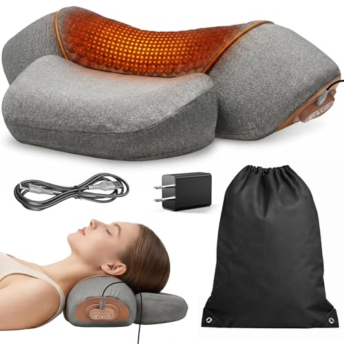 Freebody 3-in-1 Neck Massager Pillow with Heat & Massage, Ergonomic Neck Support Pillow with Stretching Support for Home & Office Use, Grey