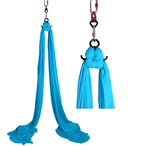 Durable Aerial Silks Starter Kit with 11-Yard Yoga Hammock & Hardware | Aerial Swing for Acrobatic Flying Yoga & All Levels, Aerial Rigging Point up to 14ft, Durable, Safe - color: Light Blue