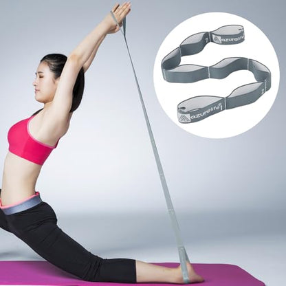 A AZURELIFE Elastic Yoga Stretching Strap, Multi-Loop Stretch Strap for Physical Therapy, Pilates, Yoga, Dance & Gymnastics Exercise and Flexible Pilates Stretch Band - color: Elastic-Gray