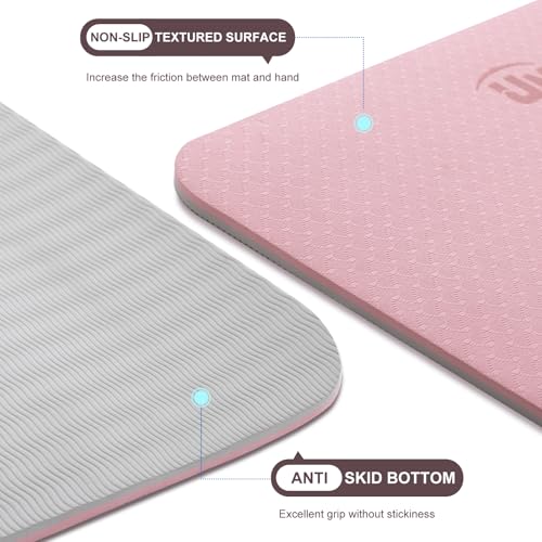UMINEUX Yoga Mat Extra Thick 1/3'' & 2/5" Non Slip Yoga Mats for Women Eco Friendly TPE Fitness Exercise Mat with Carrying Sling & Storage Bag - color: Parfait Pink & Gray, size: 72"x24"x2/5"