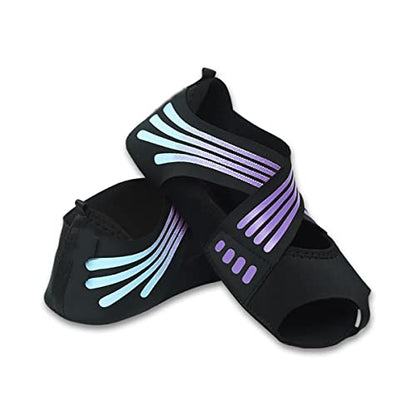 ABIRAM Pilates Grip Socks for Women - Non-Slip Toeless Yoga & Barre Socks - color: Purple, size: Large