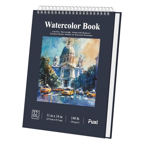 Fuxi Water Color Paper 11x14, Large Watercolor Paper 140 lb Cold Press, 32 Sheets (64 Pages) Watercolor Notebook, Water Color SketchBbooks for Adults Art Spplies. - color: Dark Blue, size: 11" x 14" (Pack of 1)