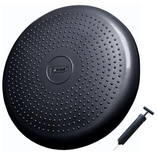 AppleRound Inflated Wobble Cushion with Hand Pump, Air Stability Board (Extra Thick), Core Balance Disc for Adults, Sensory Wiggle Seat for Kids, Flexible Seating for All Age, 13.5in / 34cm Diameter - color: Black