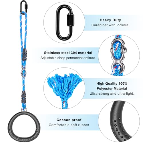 SELEWARE Trapeze Swing Rings, Gymnastics Rings for Swingset - color: 2-Pack Trapeze Rings with 3.5 ft Adjustable Ropes