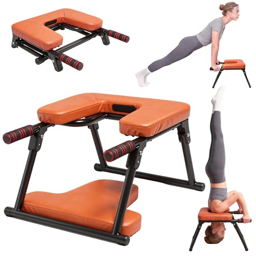 XUXQYoga Headstand Bench, Stand Yoga Chair for Balance Training, Core Strength Building, Upside Down Chair for Relaxation, Handstand Trainer Inversion Chair for Home Gym (Blue) - color: Orange