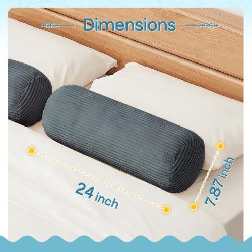 1 MIDDLE ONE Body Pillow, Memory Foam Body Pillows for Adults Sleeping, Decorative Bolster Pillow for Couch and Bed, Long Cylinder Tube Round Pillow, 24x7.87 Inches, Set of 2 (Dark Grey-Corduroy) - color: Dark Grey (Corduroy)