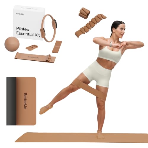 BetterMe Pilates Essential Kit with Pro Yoga Mat and Adjustable Weight Bands - Pilates Ring, Resistance Bands, Pilates Ball, Grip Socks, Non-Slip Yoga Mat, Ankle Weights & Wrist Weights