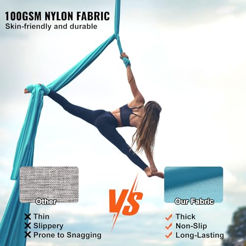 Happybuy Aerial Silk & Yoga Swing, 11 Yards, Hammock Kit, 100gsm Nylon Fabric, Full Rigging Hardware, Blue, Antigravity Flying for All Levels Fitness
