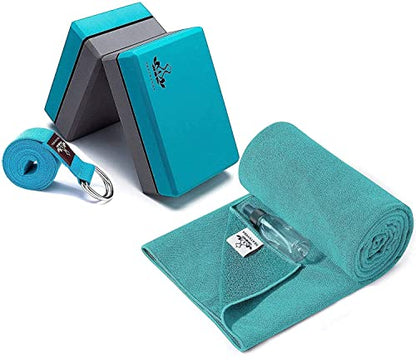Heathyoga Yoga Sets - Yoga Blocks and Strap Set, Stickyfiber Yoga Towel with Silicone Grip & Free Spray Bottle