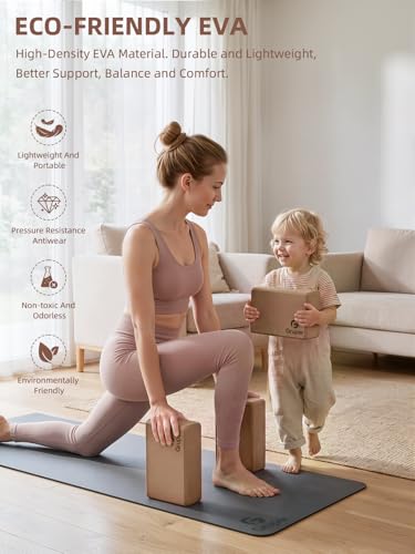 Gruper Yoga Blocks 2 Pack, 9"x6"x3" Exercise Blocks High-Density EVA Foam Blocks with Soft Non-Slip Surface, Lightweight Yoga Props for Yoga Pilates Meditation & Stretching - color: Brown