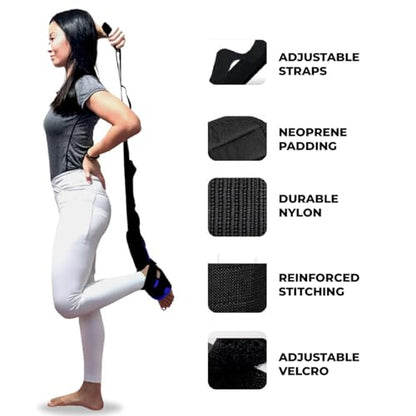 Foot and Calf Stretcher - Stretching Strap for Plantar Fasciitis, Achilles Tendonitis, Heel Spurs, Foot Drop, & Hamstring, Versatile Stretch Strap Used as Leg stretcher, Hamstring Stretcher and Foot Stretcher - color: Blue