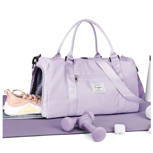Gym Bag Womens Mens with Shoes Compartment and Wet Pocket Travel Duffel Bag for Women for Plane Sport Gym Tote Bags Swimming Yoga Waterproof Weekend Overnight Carry on Bag Hospital Holdalls - color: A3-Light Purple