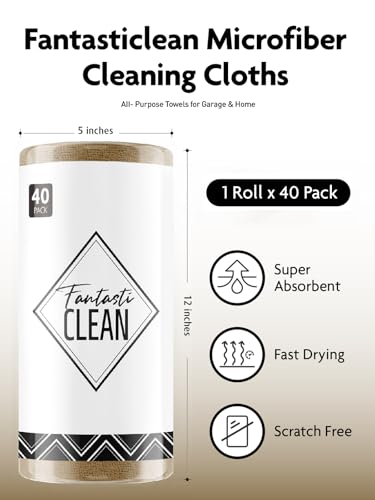 Fantasticlean Microfiber Cleaning Cloth Roll- 40 Sheets, 12" x 12" (Tan) - color: Tan, size: 40 pack