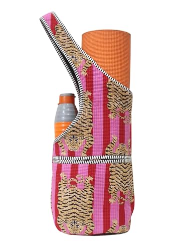 INDIAN CRAFT CASTLE Yoga Mat Bag | Tote Mat Bag | Sling Yoga Tote w/Large Side Pocket & Zipper Pocket | Yoga Mat Carrier Fits Most Size Mats - color: Pink Red