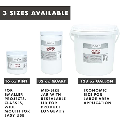 Handy Art Acrylic Gesso, Gallon, White, Primer for Canvas, Wood, & Artist Painting Surfaces, Enhances Acrylic Paint Adhesion, Low Viscosity, Thick Coverage, Certified Safe & AP Non-Toxic, Made in USA - color: White Gesso, size: 128 Fl Oz (Pack of 1)