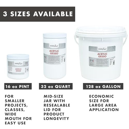 Handy Art Acrylic Gesso, Gallon, White, Primer for Canvas, Wood, & Artist Painting Surfaces, Enhances Acrylic Paint Adhesion, Low Viscosity, Thick Coverage, Certified Safe & AP Non-Toxic, Made in USA - color: White Gesso, size: 128 Fl Oz (Pack of 1)
