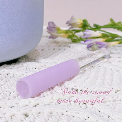 Singing Bowl Mallet Clear Solid Acrylic Base Rubber Striker Mallet for Playing Quartz Crystal Singing Bowls with Bundle Pocket(Purple) - color: Purple