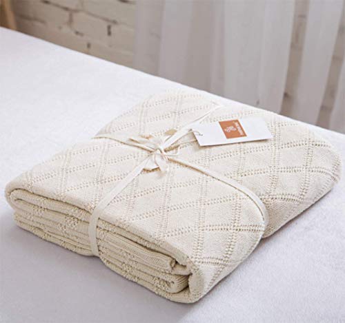 Large Cotton Knit Throw Blanket for Couch Sofa Bed - Home Decorative Soft Cozy Sweater Woven Fall Cable Oversize Knitted Blankets - 3.4 pounds,Cream 60 x 80 Inch - color: Cream, X Pattern, size: 60"x80"