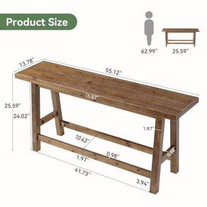 55" Solid Wood Counter Height Bar Bench, Bench for Island Table