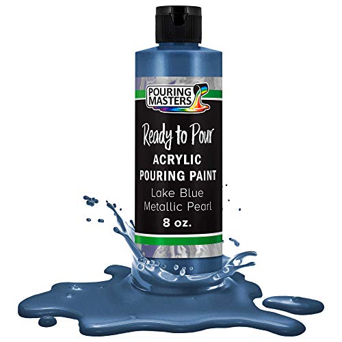 Pouring Masters Lake Blue Metallic Pearl Ready to Pour Acrylic Pouring Paint - Premium 8-Ounce Pre-Mixed Fluid Acrylic Paint - Fluid Art Supplies for Canvas, Wood, Paper, Tile & Rocks - color: Lake Blue Metallic Pearl, size: 8 Fl Oz (Pack of 1)