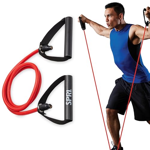 SPRI Xertube Resistance Bands with Handles – All Exercise Cords Sold Separately with Home Gym Workout Fitness Door Anchor Attachment Option - size: Medium, style: 도어 부착 없음